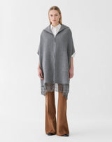 Cashmere Double Face Hooded Poncho - Nickel Melange