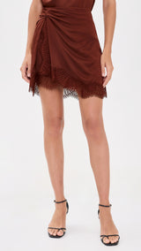 Dion Satin and Lace Mini Skirt - Sandalwood