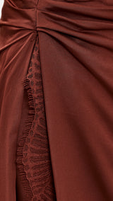 Dion Satin and Lace Mini Skirt - Sandalwood