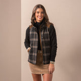 Madison Creek Cashiers Vest With Rabbit Fur Collar - Dark Grey Plaid