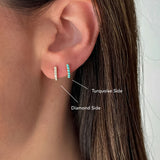 Reversible Diamond & Turquoise Mini Huggie Earring - Single - Oak Hall