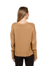 Cotton Cashmere Crew Neck Sweater with Pocket Detail - Camel