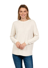 Cotton Cashmere Waffle Stitch Drop Shoulder Sweater - Ivory
