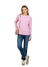 Cotton Cashmere Waffle Stitch Drop Shoulder Sweater - Pink