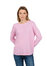 Cotton Cashmere Waffle Stitch Drop Shoulder Sweater - Pink