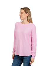 Cotton Cashmere Waffle Stitch Drop Shoulder Sweater - Pink