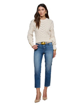 Storm Boxy Crop Cable Pullover - Ivory/Gold