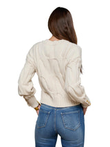 Storm Boxy Crop Cable Pullover - Ivory/Gold