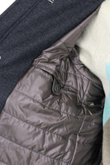 Diagonal Wool Blend Coat with Detachable Faux Fur Collar - Charcoal