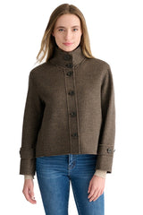 Houndstooth Button Mock Coat - Black Multi