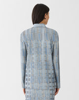 Glen Plaid Print Twill Plissé Blouse - Oxford Blue Multi