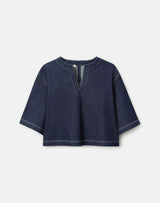 Short Sleeve Split Neck Cropped Shirt