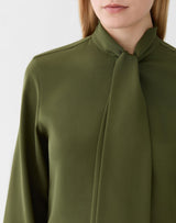 Organic Silk Stretch Georgette Tie Neck Blouse - Forest
