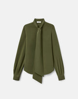 Organic Silk Stretch Georgette Tie Neck Blouse - Forest