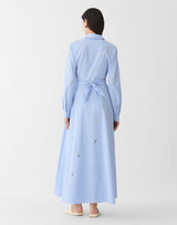Embroidered Ls Tie Front/Wrap Back Dress