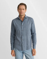 Houndstooth Check Flannel Shirt - Mid Blue