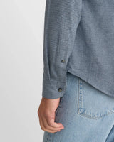 Houndstooth Check Flannel Shirt - Mid Blue