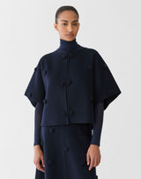 Wool-Cashmere Double Face Embellished Polka Dot Jacket - Blue Ink