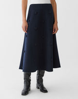 Wool-Cashmere Double Face Embellished Polka Dot Skirt - Blue Ink