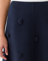 Wool-Cashmere Double Face Embellished Polka Dot Skirt - Blue Ink