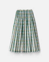 Cotton-Silk Plaid Hand Pintucked Maxi Skirt - Grass Multi