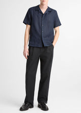Linen Eyelet Stripe Short Sleeve Cabana Shirt - Oak Hall