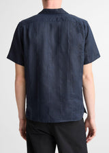 Linen Eyelet Stripe Short Sleeve Cabana Shirt - Oak Hall