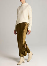 Satin Side-Slit Slip Skirt - Moss Ochre