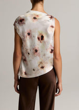 Watercolor Floral Twist Shoulder Top