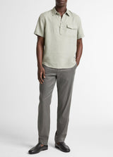Linen Short Sleeve Half Placket Shirt - Oak Hall