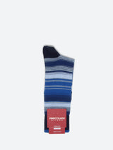 Marcoliani Pima Cotton Shaded Stripes Mid-Calf Sock - Blue/Sky