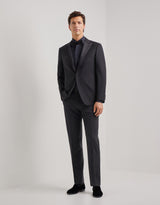 Canali black wool peak lapel tuxedo on model, front - Oak Hall