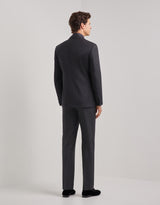 Canali black wool peak lapel tuxedo on model, back - Oak Hall