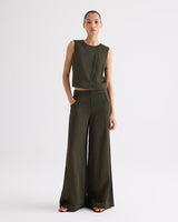 High Neck Hidden Placket Vest in Coated Viscose Linen - Rosen