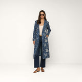 Bradley Linen Trench Coat - Navy Floral Print