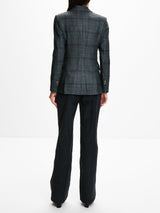 Plaid Double-Breasted Blazer - Dark Jade