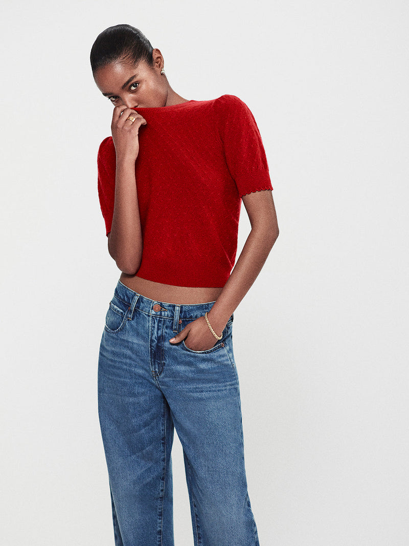 Pointelle Puff Sleeve Sweater
