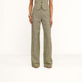 Livvy Linen-Blend Trouser - Olive Green Pinstripe