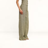 Livvy Linen-Blend Trouser - Olive Green Pinstripe