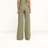 Livvy Linen-Blend Trouser - Olive Green Pinstripe