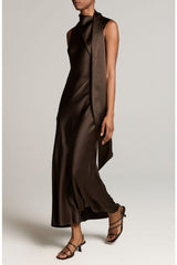 Draped Scarf Tie Slvls Dress