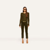 Celestia Velvet Slim-Leg Jean - Army