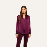 L'Agence Bianca Band Collar Blouse - DARK PLUM