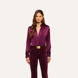 L'Agence Bianca Band Collar Blouse - DARK PLUM