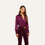 L'Agence Bianca Band Collar Blouse - DARK PLUM