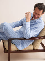 Derek Rose Arran Brushed Cotton Pajamas - Blue Herringbone Stripe