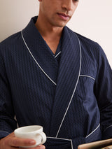 Derek Rose Royal Cotton Dressing Gown - Navy Pin Dot Stripe