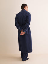 Derek Rose Royal Cotton Dressing Gown - Navy Pin Dot Stripe