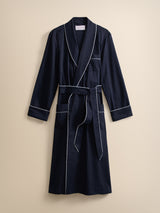 Derek Rose Royal Cotton Dressing Gown - Navy Pin Dot Stripe