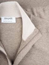 Gran Sasso Wool and Cashmere Suede Trim Quarter-Zip Sweater Oatmeal
